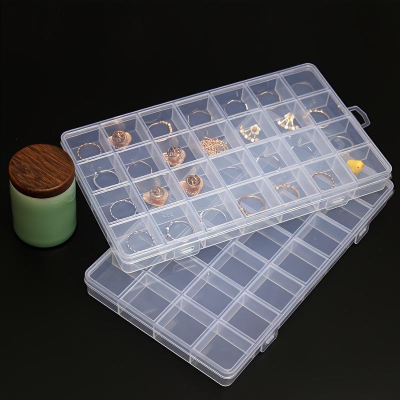 Organizator de bijuterii din plastic transparent, organizator de birou dreptunghiular pentru inele, cercei, coliere, design cu buton rapid, multifuncțional
