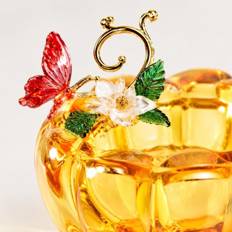 Decorative Glass Pumpkin Container with Removable Fitted Lid for Covered Small-Item Storage and Tabletop Display
