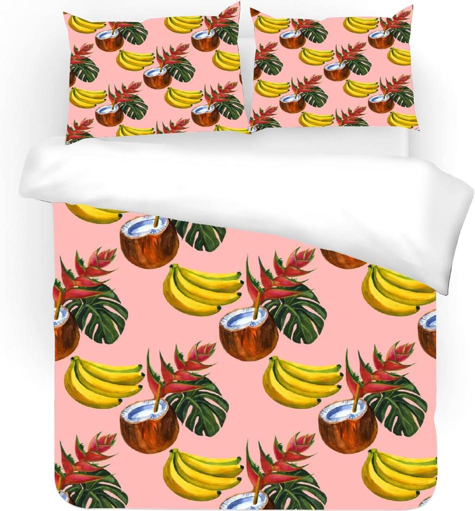 Coconut Collection Duvet Cover Set For Kids Teens Quilt Covers Lightweight Down Room Decor Queen Size 2 Pillowcase 1 Duvet Cover
