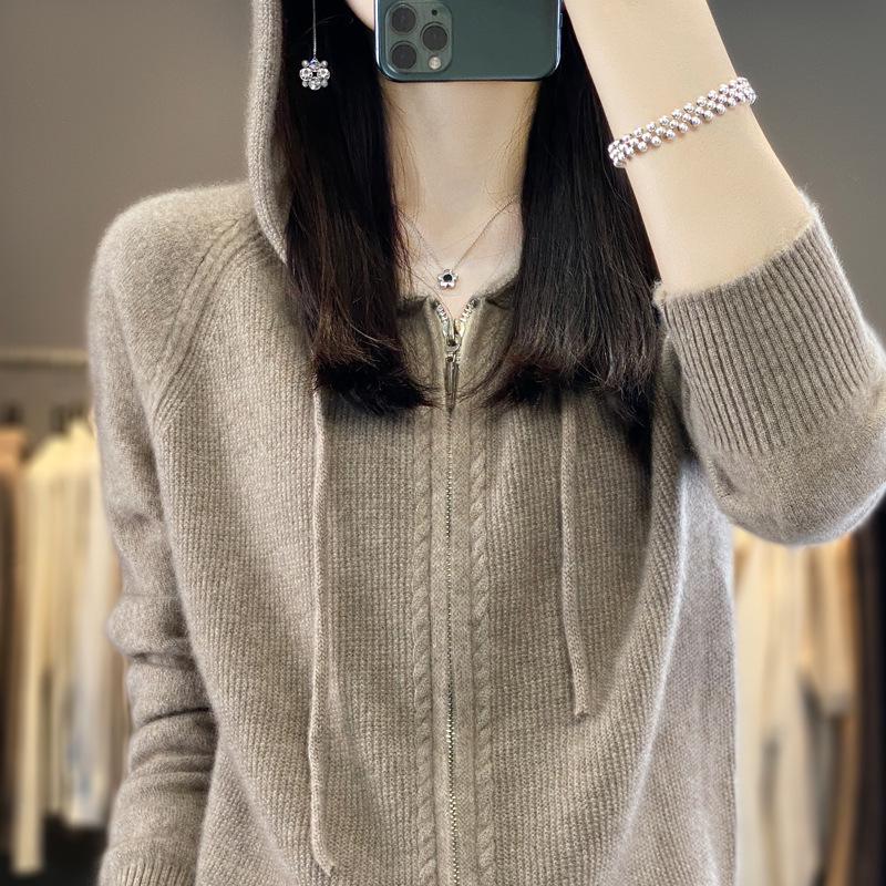Women`s Pure Cashmere Hooded Cardigan -