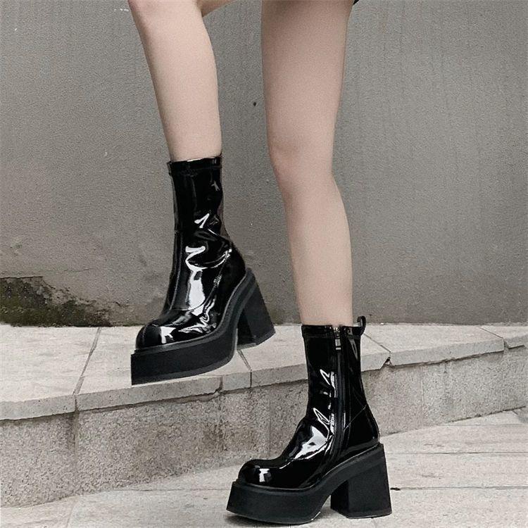 Small super high heel short boots women's autumn waterproof platform thick sole heightening elastic boots thin boots Martin boots knight boots