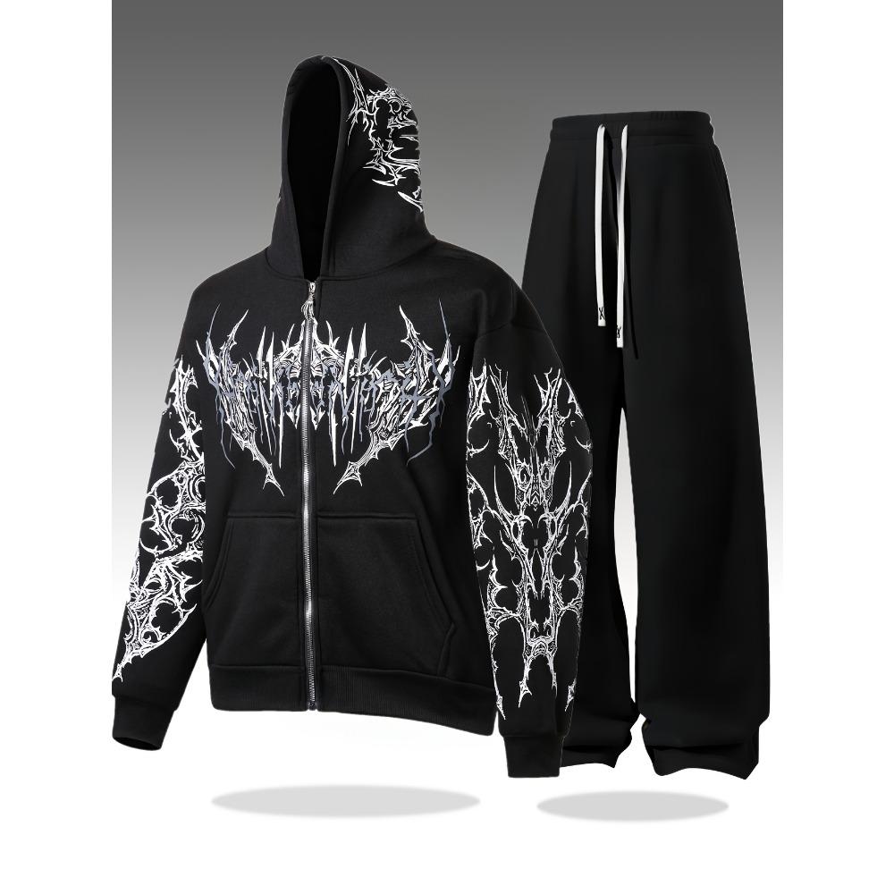 

Men s Sports Suit, Warm Full Zip Hoodie and Pocket Sports Pants, Casual and Comfortable, Printed Pattern, Regular Fit S