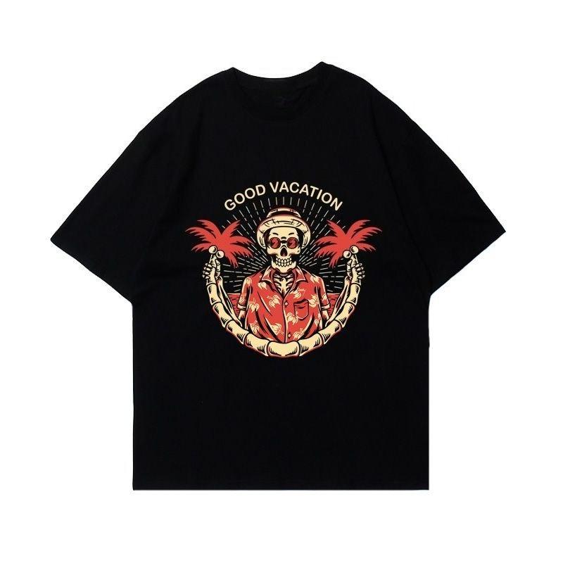 2025 Autumn and Winter Hip Hop Skull Tide Brand Printed T-shirt Men and Women Couples Pure Cotton Casual Loose Versatile T-shirt