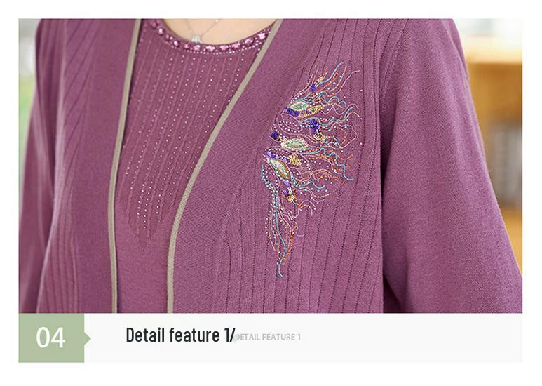 Spring New Arrivals: Women's Knit Two-Piece Set - Short-Sleeved Top and Stylish Cardigan for Middle-Aged and Elderly