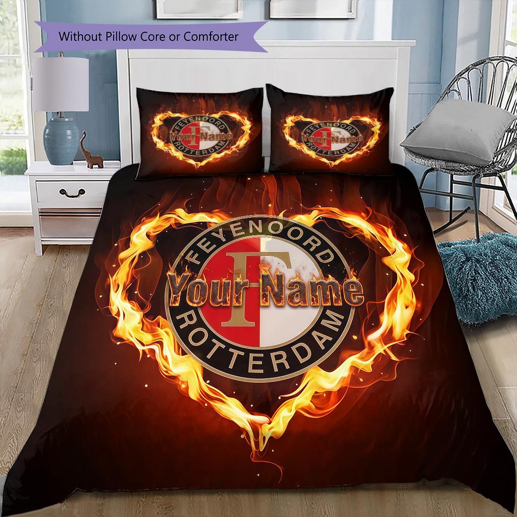 Feyenoord Patrón de Nombre Personalizado Juego de Colcha para Cama Funda de Colcha Funda de Almohada Regalo de Cumpleaños para el Hogar(1 * funda nórdica + 2 * fundas de almohada, sin núcleo)