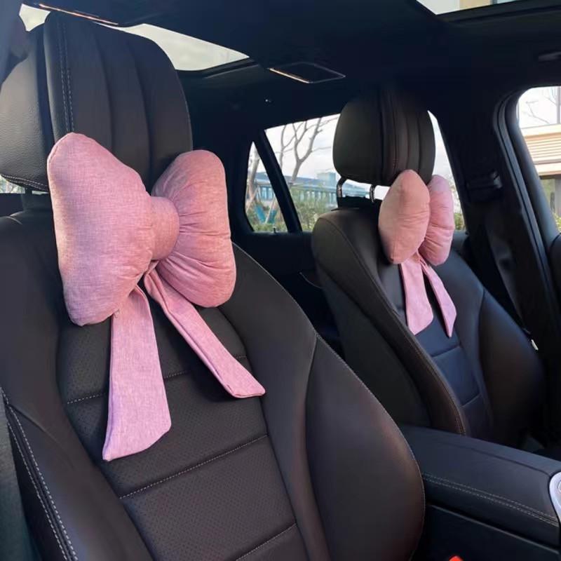 Car Headrest Bowknot Neck Support Pillow - Cervical Seat Cushion Pair