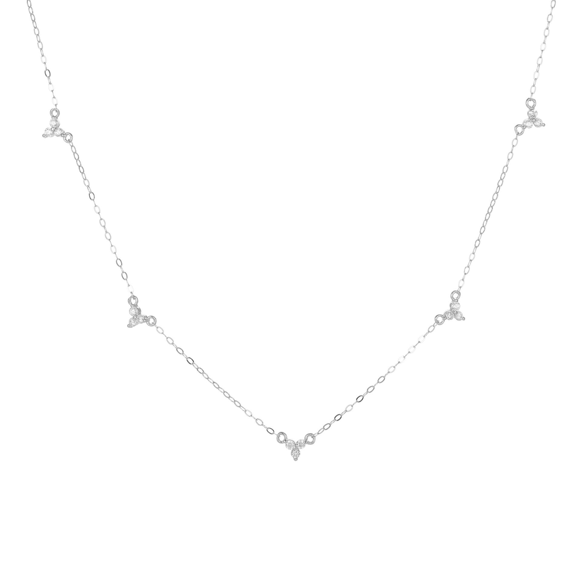 925 Sterling Silver Flower CZ Station Necklace Gold/Silver Delicate Floral Chain Necklace | Hypoallergenic Jewelry серебряный