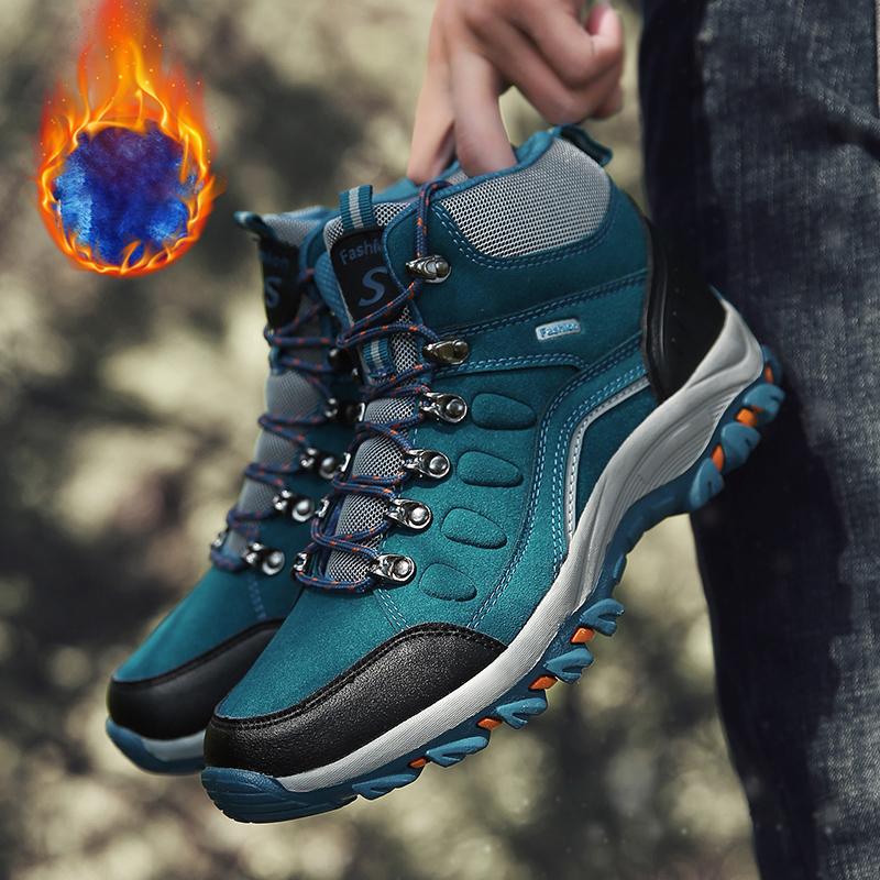 Men Winter Plush Ankle Boots Women Waterproof Plush Snow Boot Men Hiking Shoes Outdoor Sneakers Couple Climbing Trekking Boots