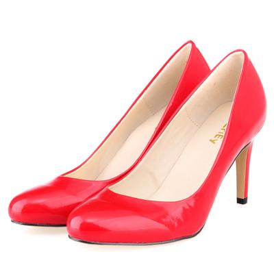 Women Patent Leather Fashion MID High Heels Pointed Corset Work Wedding Court Pumps Shoes