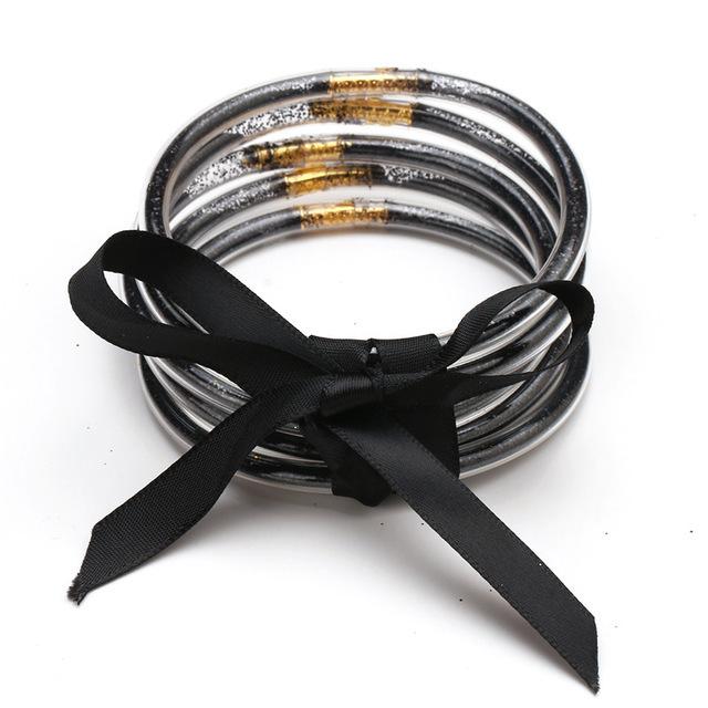Multilayer Silicone Gold Powder Bracelet Ribbon Set Ladies Bow Christmas Bracelet Bracelet