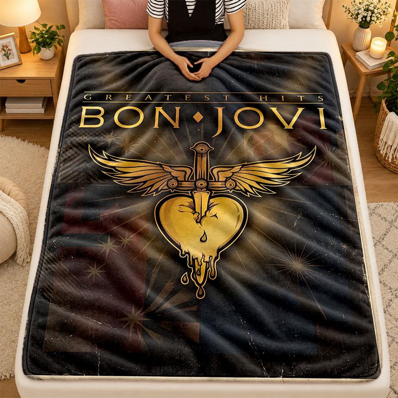 Flannel BlanketBon Jovi Warm Soft Throw Blanket for Indoor Sofa Bed Living Room Use