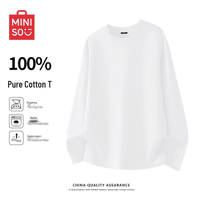 MINISO Men s Relaxed Fit Long-Sleeve Cotton T-Shirt 5XL