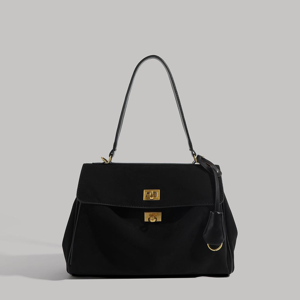 Vintage suede single leather shoulder messenger bag, high-end large-capacity portable underarm tote bag.