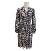 Women Spring Dress Long Sleeve Pleated High Waist V Neck Lace Up Print