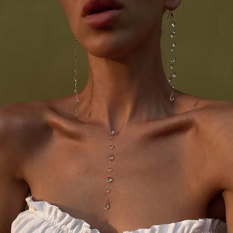 

Fashion Necklace, Transparent Dewdrop Tassel Necklace One Size белый