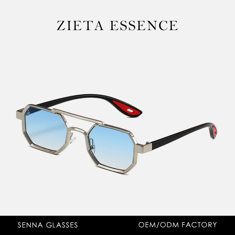 Metal Double Beam Small Frame Sunglasses Business Men'S Outdoor Uv Protection Sunglasses Personalized Polygonal Glasses