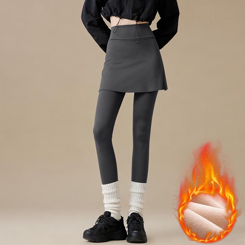 Plus-Size Micro-Flare Skirted Leggings for Women - Warm, Thick, Velvet Base Layer for Spring & Autumn