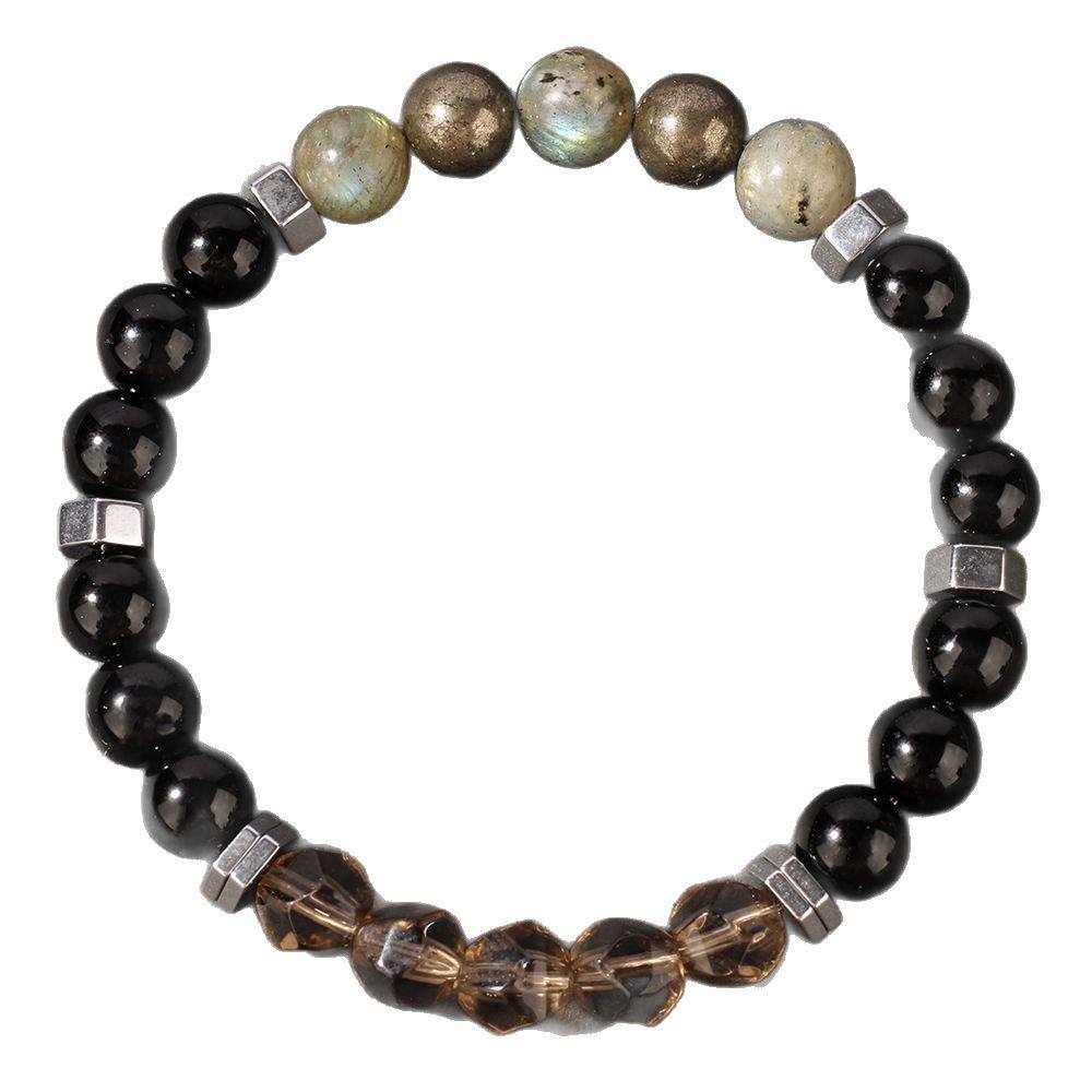 Festive Gifts Black Onyx Smoky Quartz Labradorite and Pyrite Beaded Bracelet Bold Fashion Jewelry for Men Daily Wear Simple Versatile Accessory