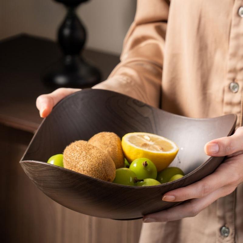 Imitation Wood Grain Fruit Tray Household Snack Plate Desktop Storage Dish for Fruits Desserts Leftovers for Home Daily Use