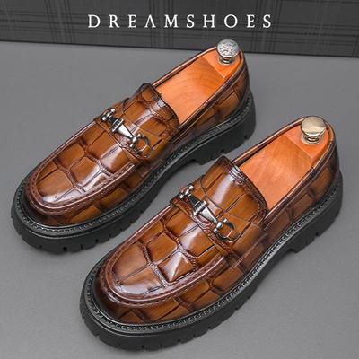 Herren Krokodilleder Bequeme Dicke Sohle Derby Schuhe Frühling Herren Retro Slip-On Business Casual Lederschuhe