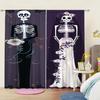 2pcs Gothic Skeleton Wedding Dress Printed Curtain for Home Decor - Rod Pocket Window Treatment for Bedroom, Office, Kitchen
