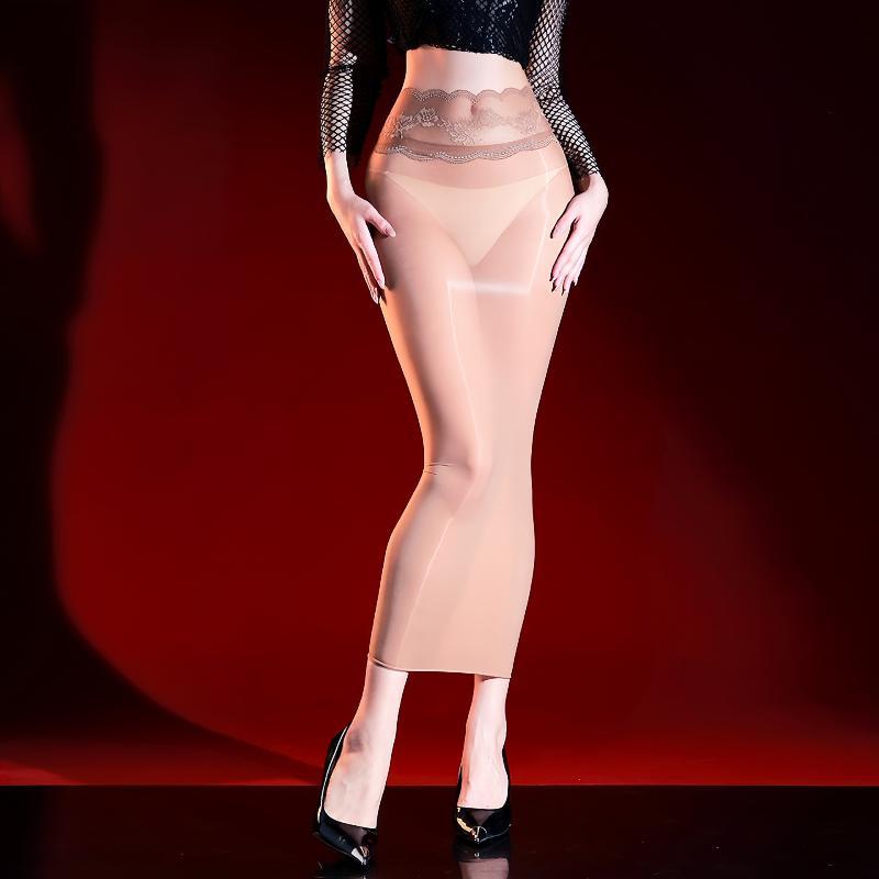 Women's High Lace Waist Wrap Hip Pencil Skirt 5D Ultra Thin Sheer Slim Skirt for Office Commute