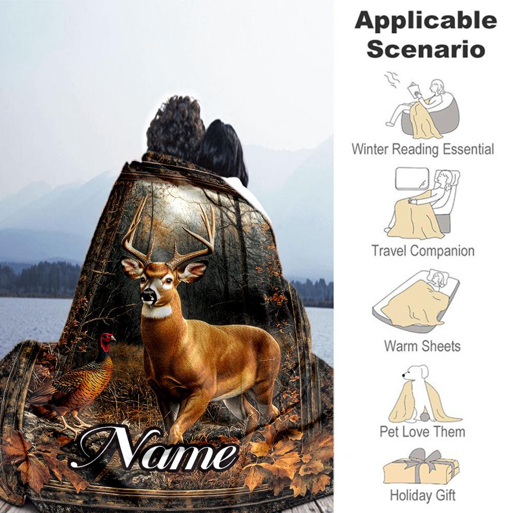 Deer Turkey Personalized Name Blanket Throw Customizable Blanket Ultra-Soft Perfect for Seaside Couch Home Decor Livingroom for All Occasions