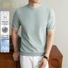 Jinjv Men's Summer Heavyweight Pure Cotton Crew Neck Knit T-Shirt