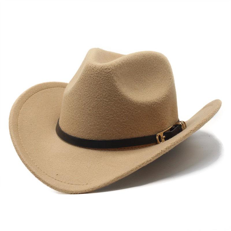 Metal Buckle Belt Cowboy Hat Woolen Top Hat Men'S And Women'S Big Edge Curled Jazz Felt Hat
