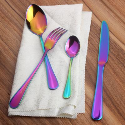 Stainless Steel Dinnerware Set Western Rainbow Cutlery Golden Tableware Fork Knife Teaspoon Wedding Cutlery Set 4Pcs Colorful