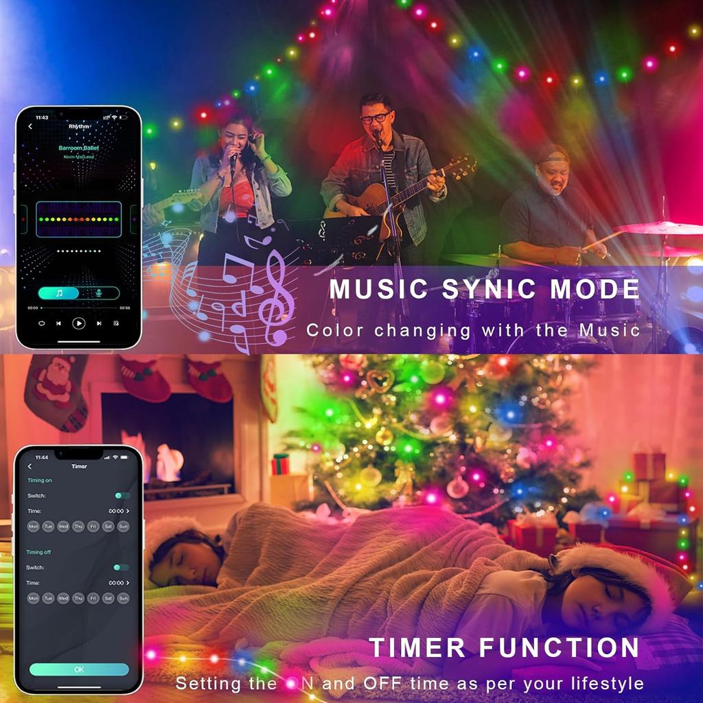 5M Dream Color USB 5V LED Sting Light Bluetooth Music APP RGBIC Addressable Fairy Lights Birthday Party Garland Christmas Decor