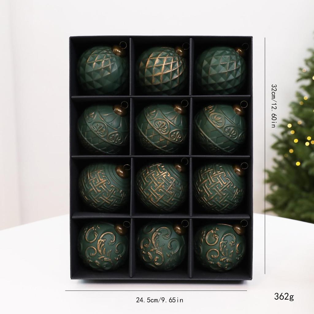 8CM Antique Christmas Ball Ornament Set - 12pcs Boxed Tree Decorations
