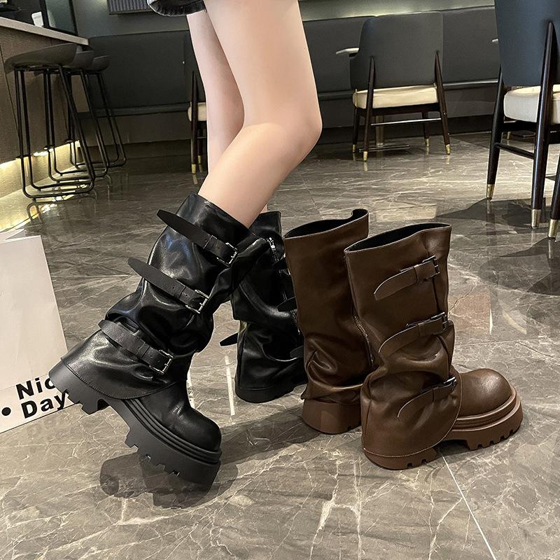 New Women's Western Boots British Retro Leather Look Senior Sense of Fashion Versatile Not Tired Feet Comfortable Shoes