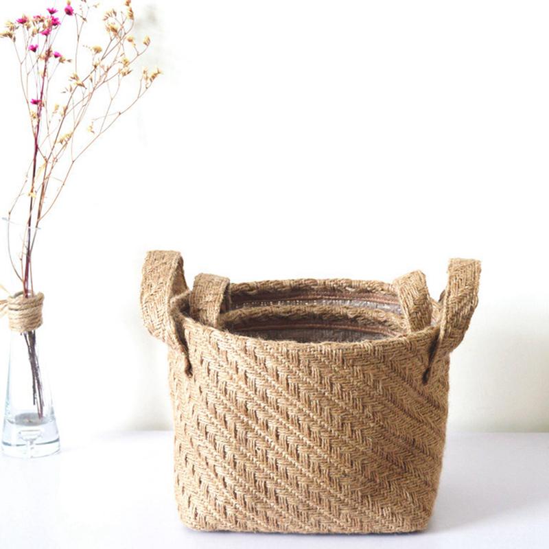 Household DIY Handmade Woven Pot Jute Cloth Simple Desktop Storage Basket Portable