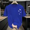 Heren Marineblauw T-shirt - Minimalistische Vliegende Vogel Print Casual Top met Korte Mouwen