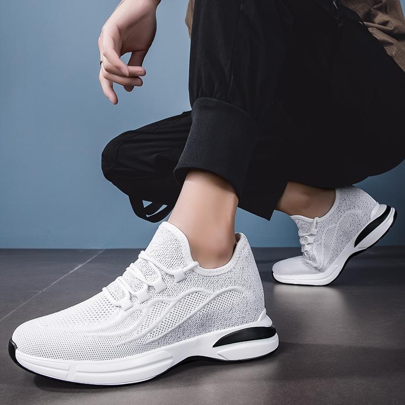 Mode Sommer Herren Aufzugsschuhe Atmungsaktives Mesh Höhenerhöhende Sneaker Herrenschuhe Innenlänge 7cm Outdoor Freizeit Weiß Größere Schuhe