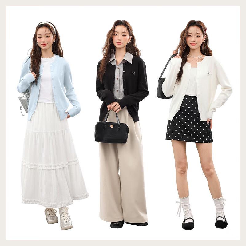 MJ STYLE Women's Bow-Embroidered Knit Cardigan