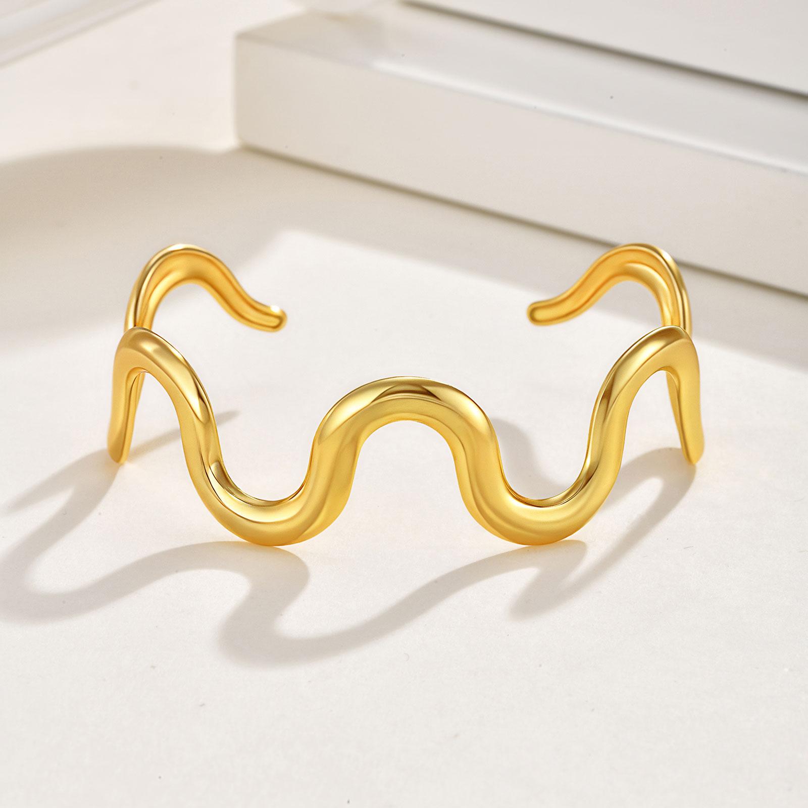 

Chic Wavy Opening Bracelet for Women,Gold Color Stainless Steel Bangle Bracelets,Trendy Party Jewelry Mother s Day Gift