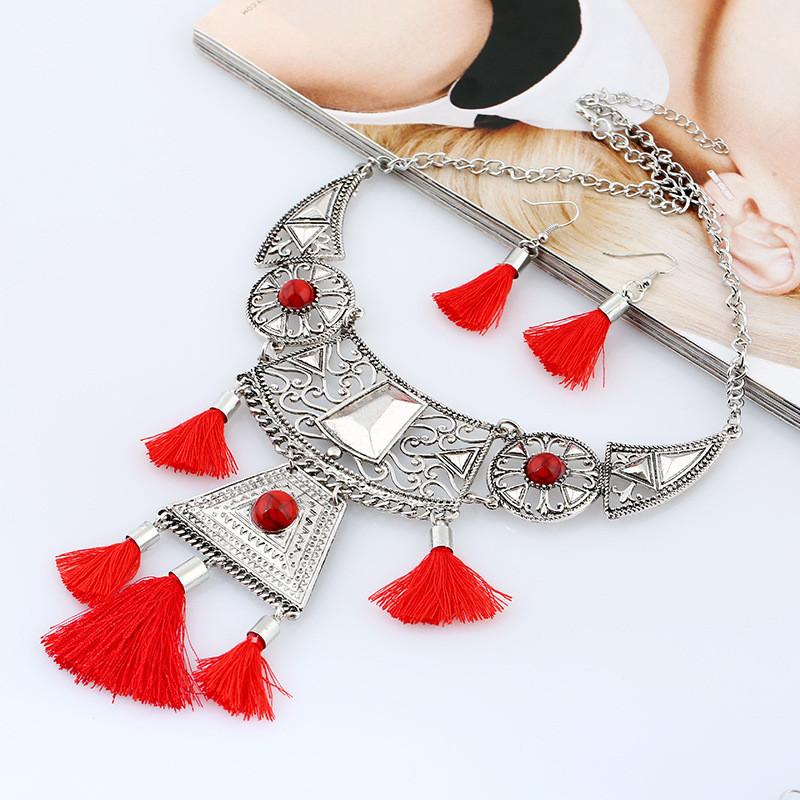 Ethnic Simulation Style Gemstone Decoration Women Necklace With Tassel Design