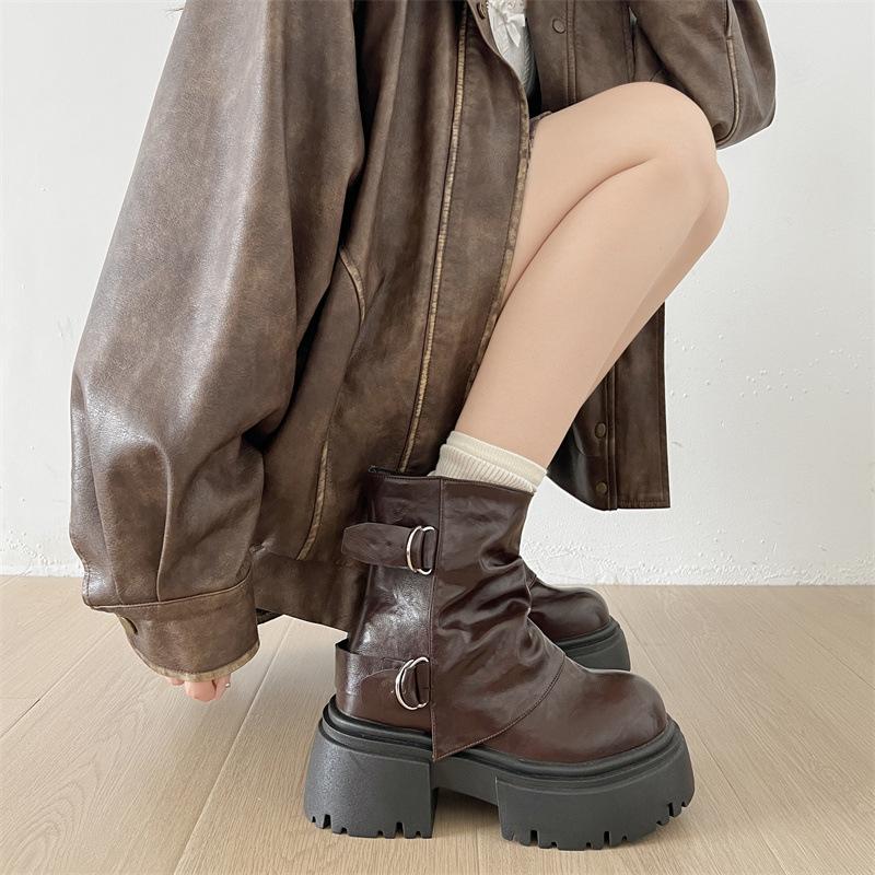 Chunky Platform Heels Women Ankle Boots 2025Slip On Height Increase Short Booties Shoes Zapatos Mujer