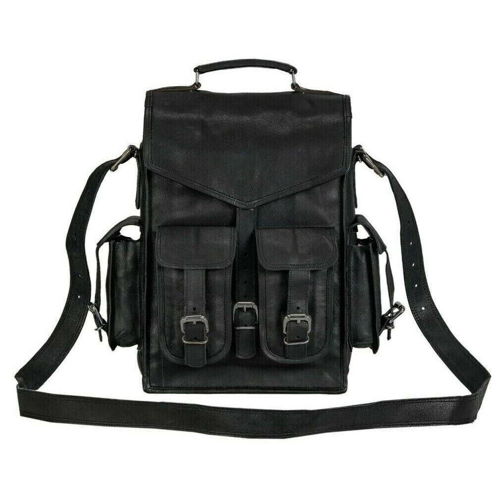 

Настоящий мужской рюкзак из черной кожи ручной работы | Дорожная сумка для ноутбука 16 x 12 x 5 in