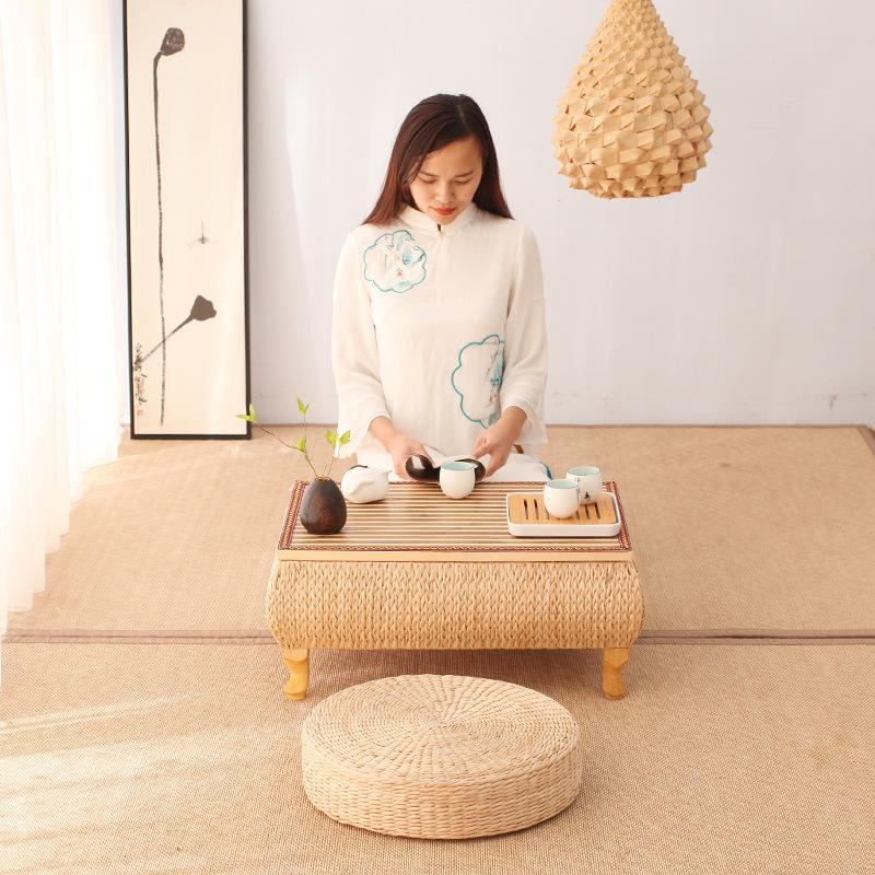 Japanese Style Rattan Side Table Storage Bedside Small Square Coffee Table Balcony Living Room Salon Tea Table