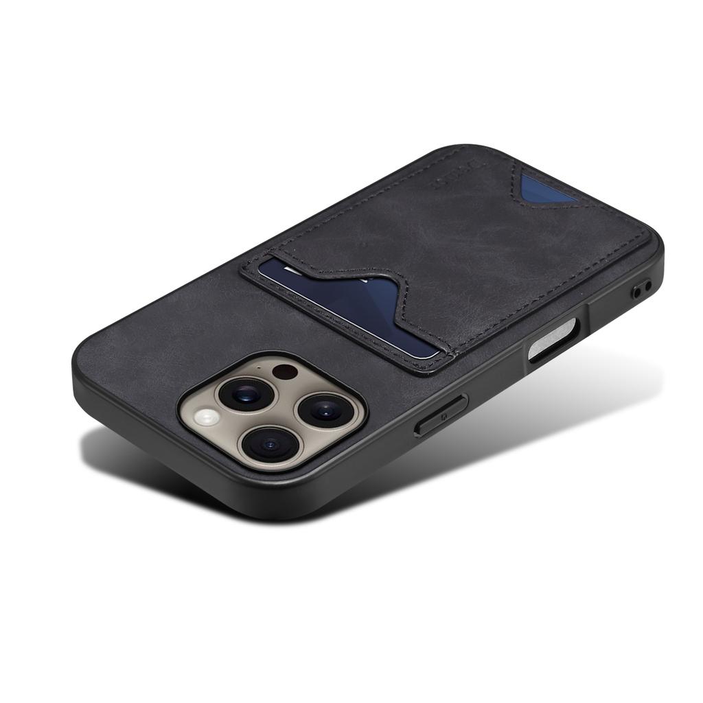 DENIOR For iPhone 16 Pro Max Case Leather+TPU Card Slot Kickstand Phone Cover