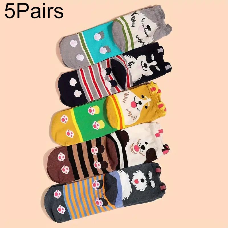 

5 пар женских красочных носков с принтом, осенне-зимние, забавные носки, милые хлопковые носки, носки с кошками и собаками 35-39