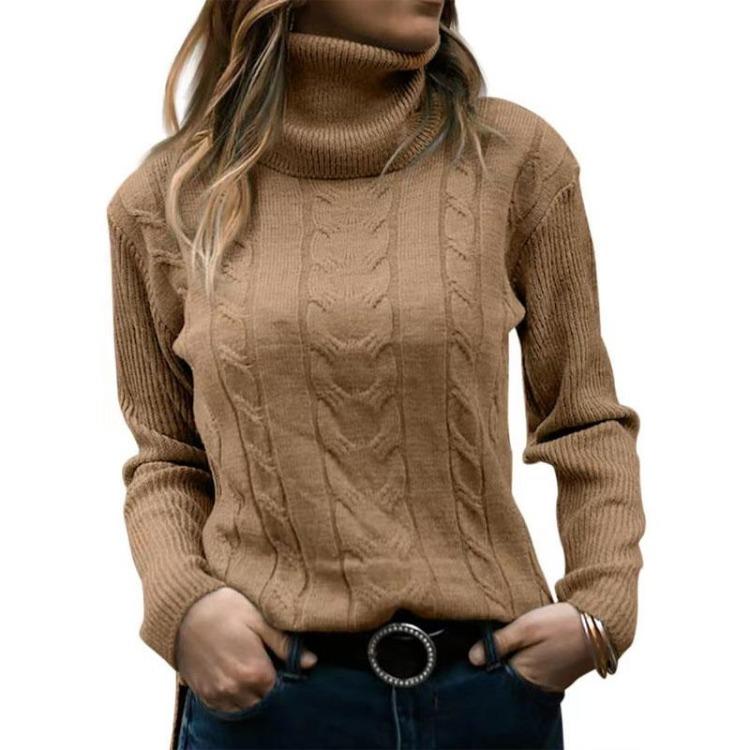 Women Turtleneck Sweater Solid Color Retro Long Sleeve Autumn Winter Casual S