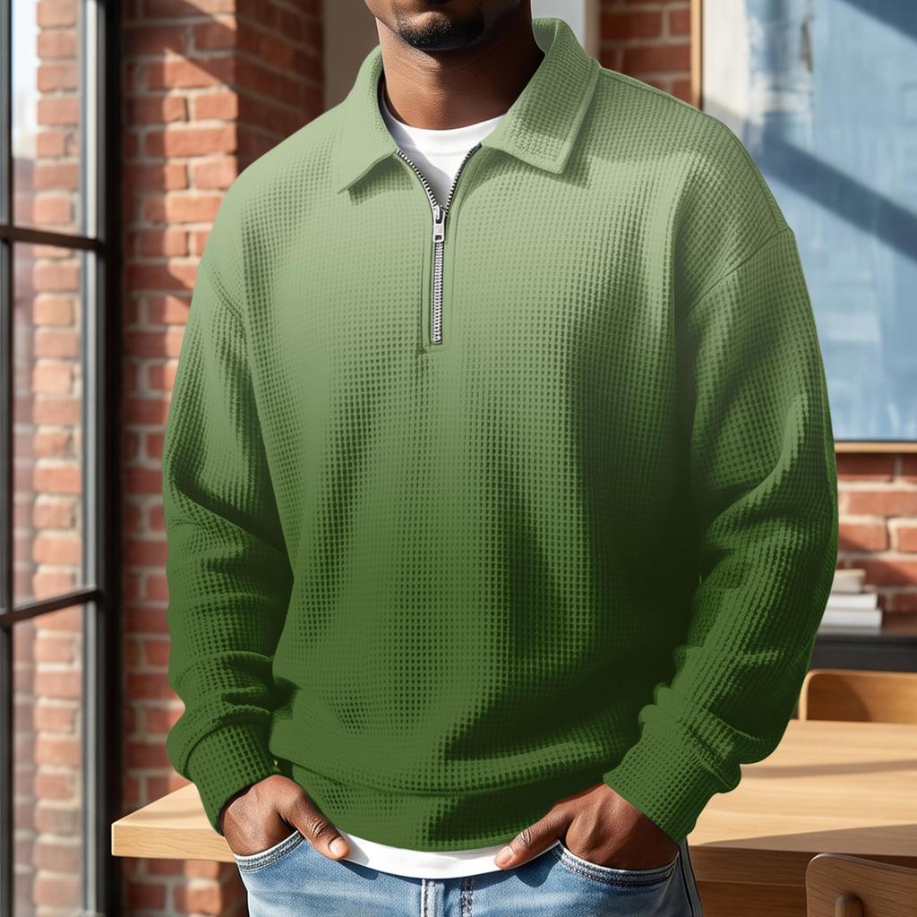 Men's Retro Half-Zip Collared Long Sleeve Gradient Print Casual Pullover Top for Everyday Wear