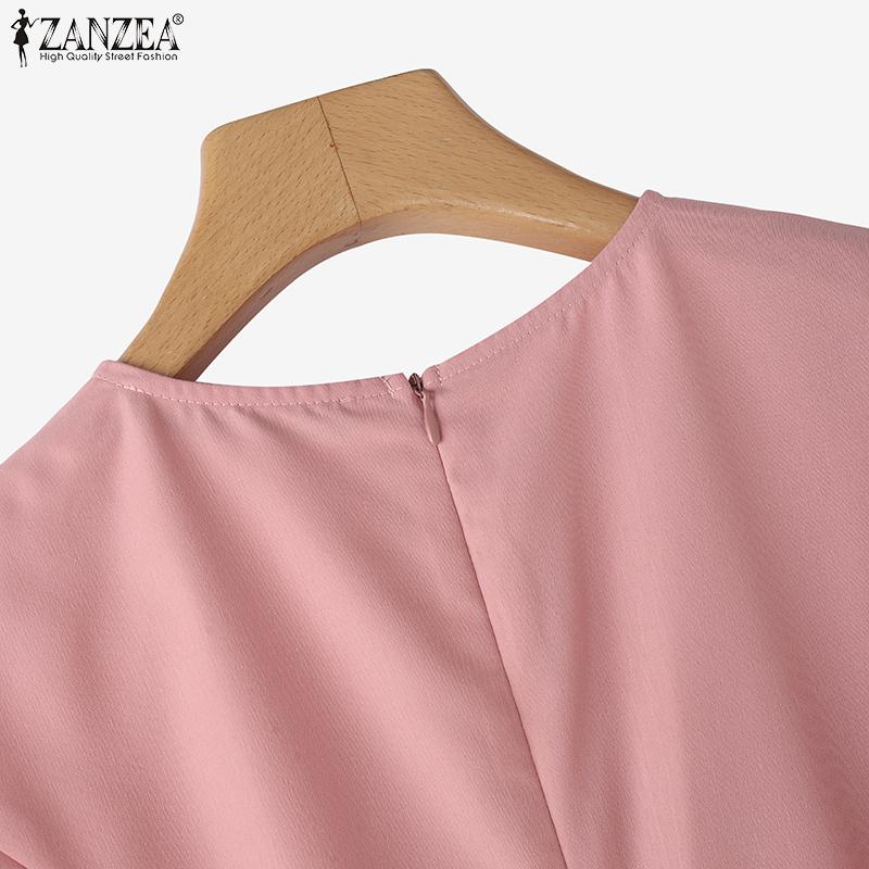 ZANZEA Women Casual Round Neck Short Sleeve Summer Elegant Dress