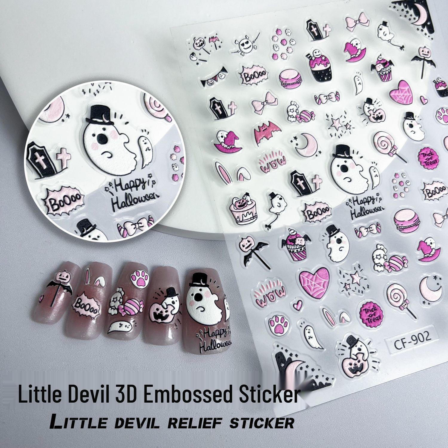 

Halloween Cute Ghost & Devil 3D Embossed Nail Art Stickers Dark Cute Ghost (Individually Packaged) [1 Sheet]