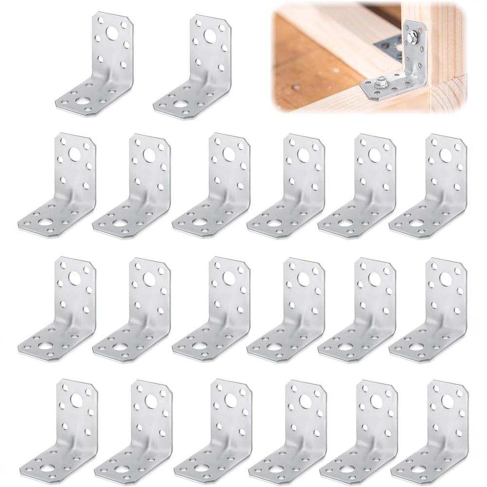 20pcs L-Shaped Corner Brackets Iron Metal Right Angle Corner Bracket For Shelves Wood Furniture Fixing Wall Bracket Connector