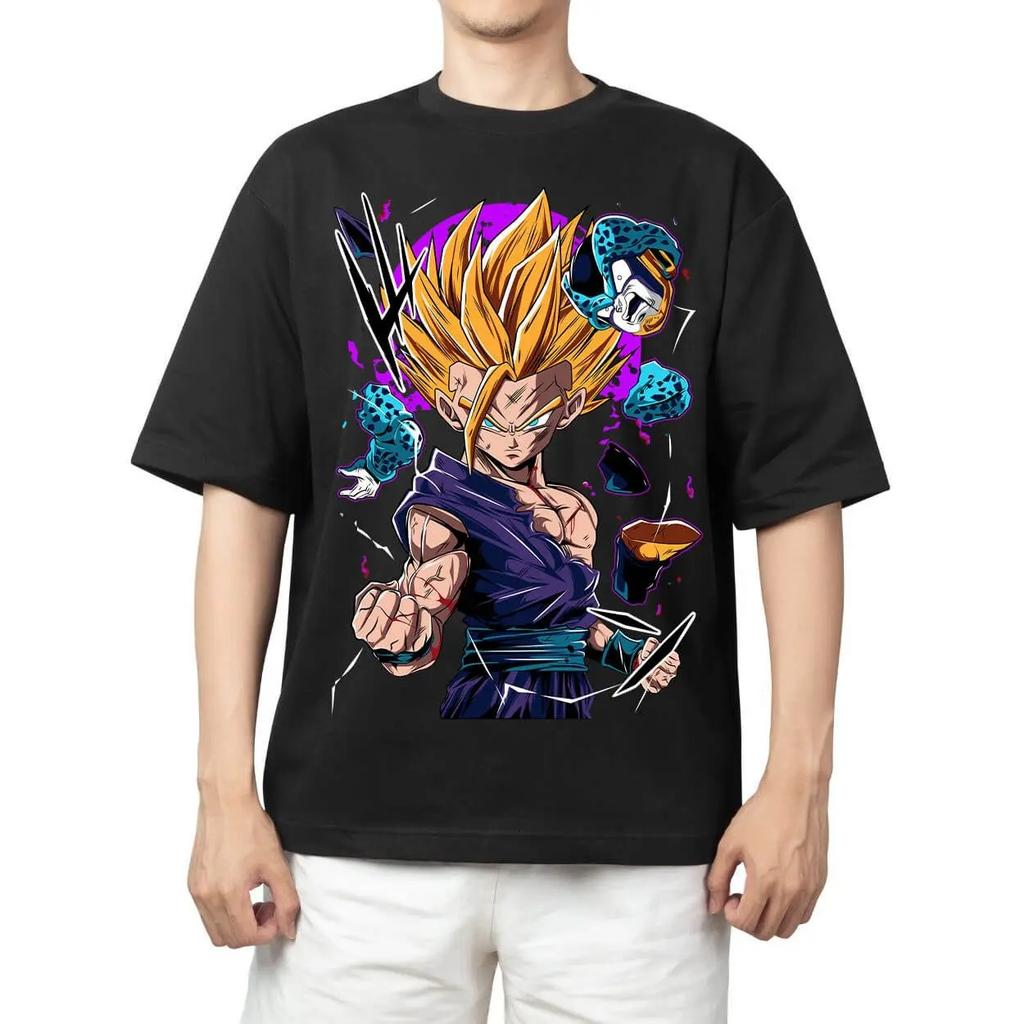 Dragon Ball Z Majin Buu (Super Buu) Anime Black T-Shirt Comfortable Fashion Vintage Double-Sided Band Graphic Print Women And Men T-shirts